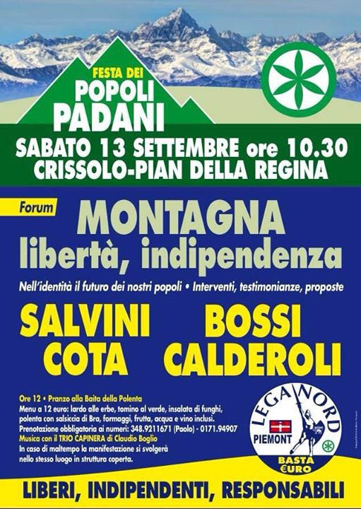 Festa dei Popoli Padani a Crissolo con Salvini, Cota, Calderoli, Bossi 