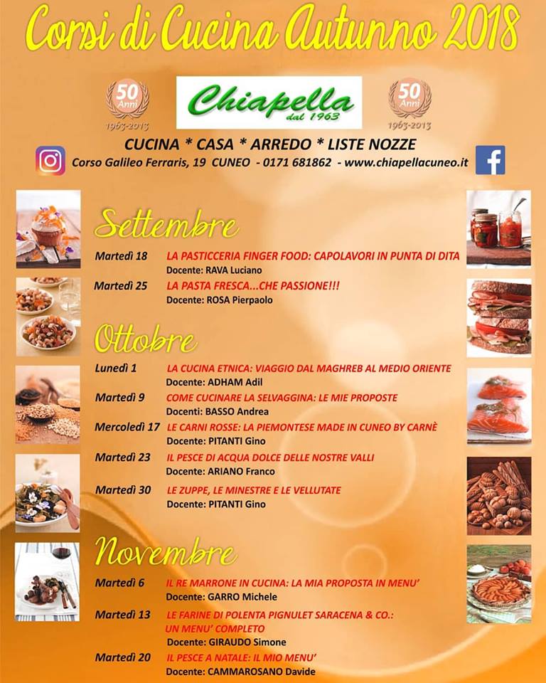 Corsi di cucina da Chiapella di Cuneo - Autunno 2018