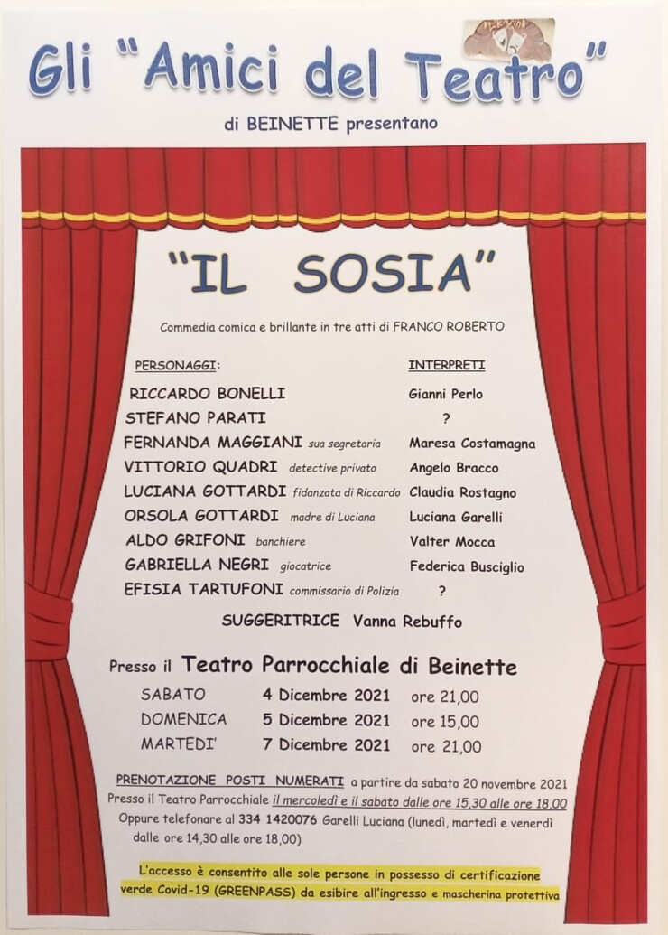 BEINETTE: Gli Amici del Teatro di Beinette ne "Il sosia" al Teatro Parrocchiale