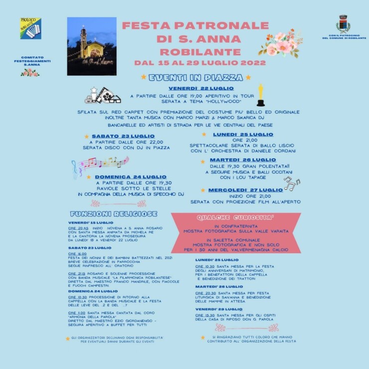ROBILANTE: Festa patronale di Sant'Anna 2022