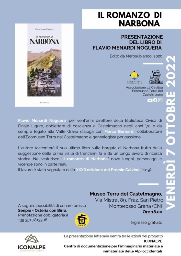 MONTEROSSO GRANA: presentazione libro "Il romanzo di Narbona" di Flavio Menardi Noguera