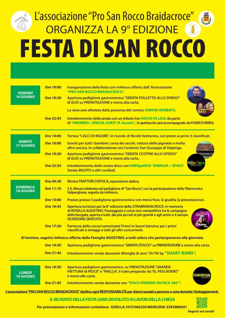 VALPERGA (TO): Festa di San Rocco 2023 in Frazione Braidacroce