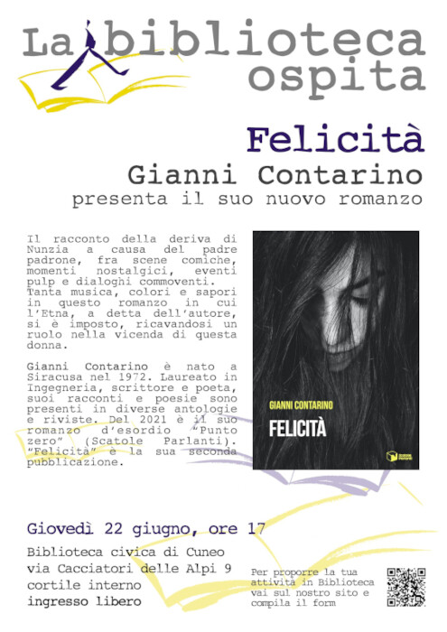 "Felicità" è il nuovo romanzo di Gianni Contarino: la presentazione a Cuneo, presso la Biblioteca Civica.